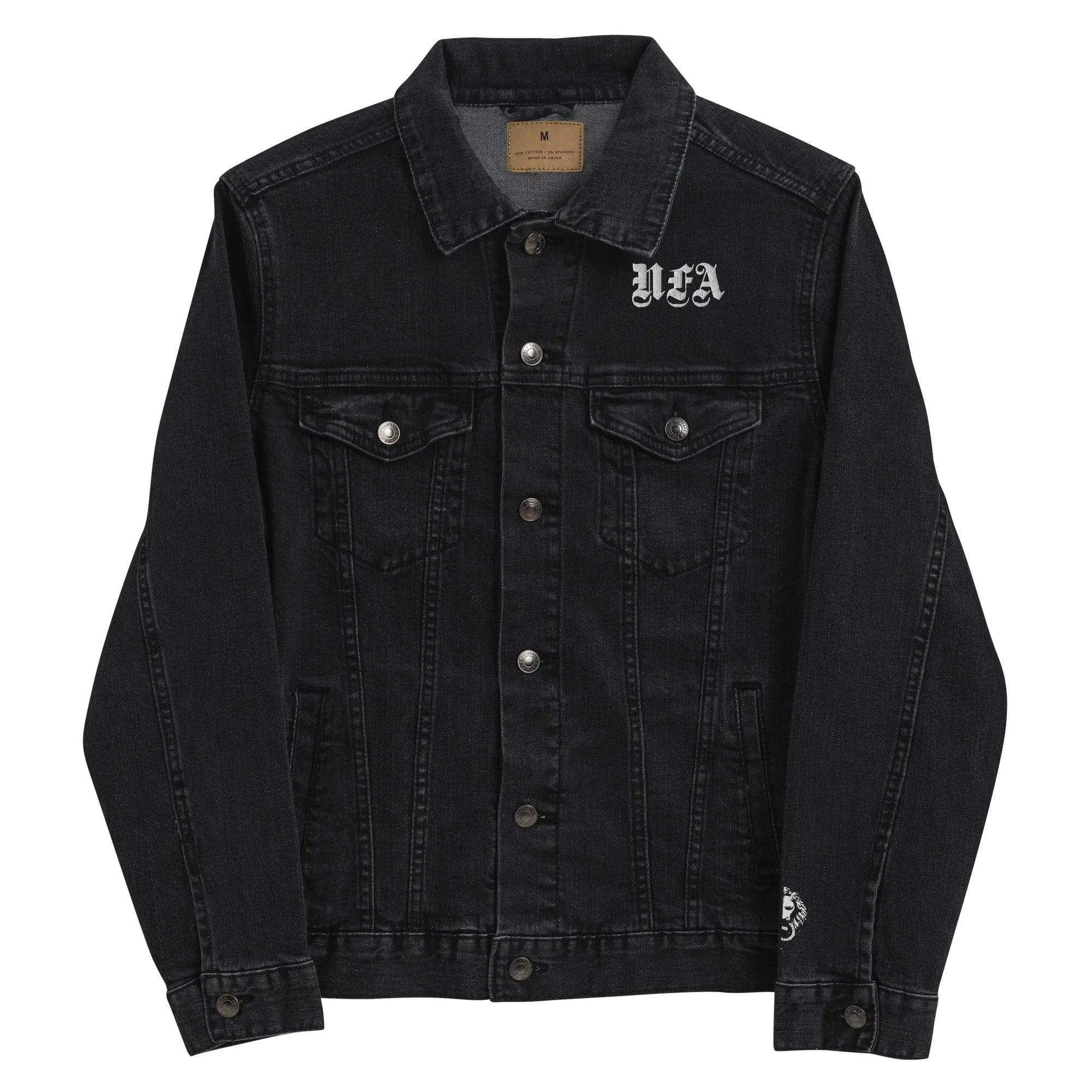 Black Lips Embroidered Denim Jacket