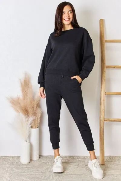 Black Soft Knit Drawstring Cropped Joggers