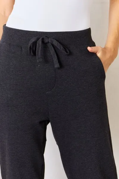 Black Soft Knit Drawstring Cropped Joggers