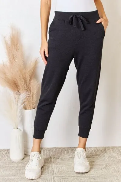 Black Soft Knit Drawstring Cropped Joggers