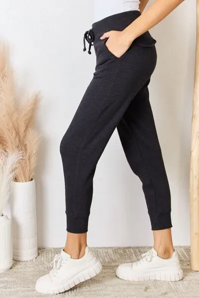 Black Soft Knit Drawstring Cropped Joggers