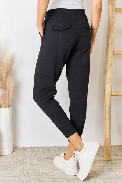 Black Soft Knit Drawstring Cropped Joggers