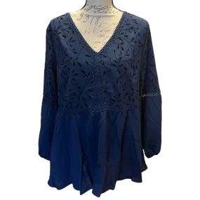 Bloomchic Navy Blue V Neck Babydoll Long Sleeve Shirt Plus Size 14/16