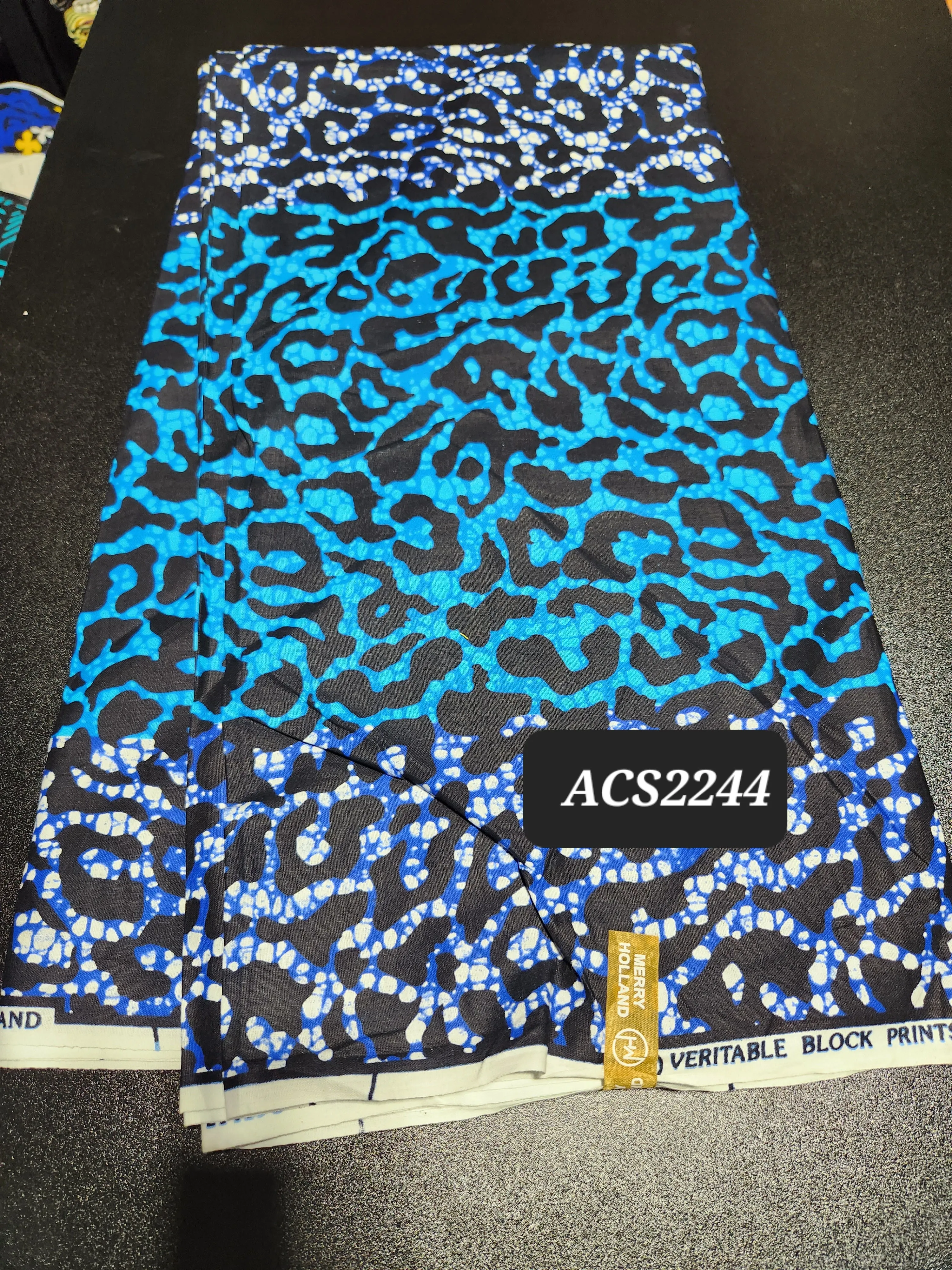 Blue and Black African Ankara Print Fabric, ACS2244