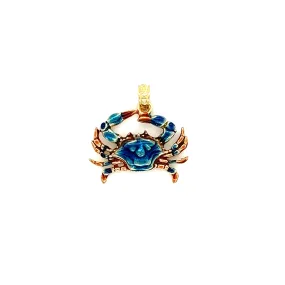 Blue Crab Small Pendant with Enameling in 14K Yellow Gold