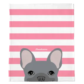 Blue French Bulldog on Pink Stripes | Frenchie Blanket