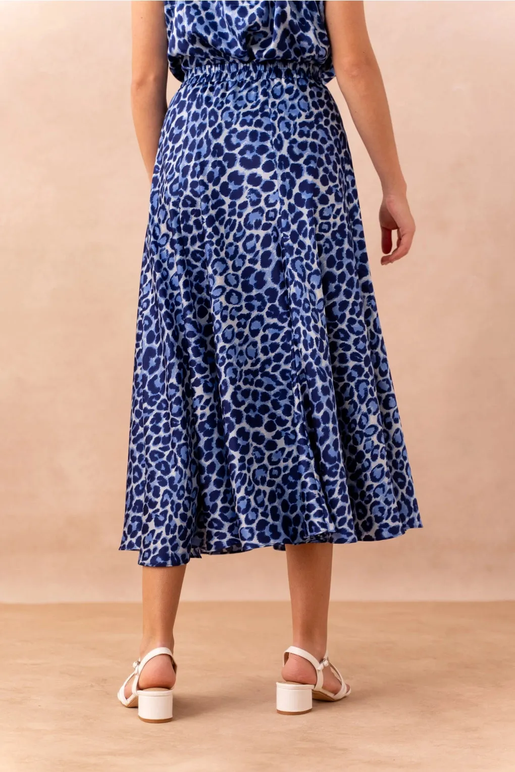 Blue Leopard Print Midi Skirt