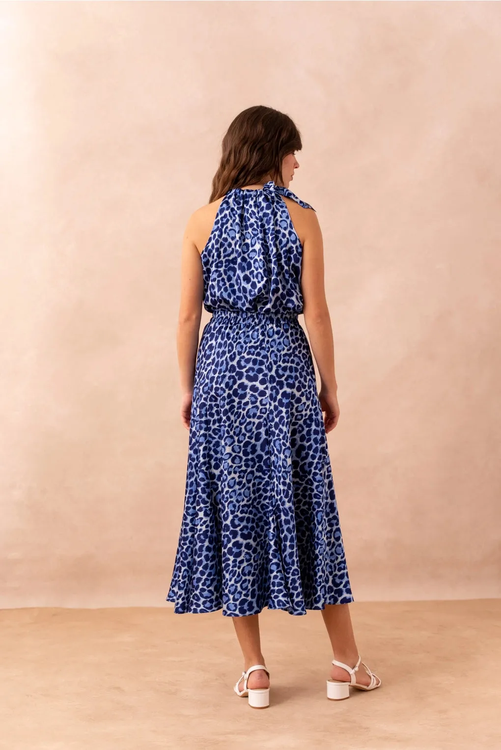 Blue Leopard Print Midi Skirt