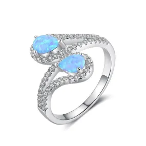 Blue Pear Silver Opal Ring