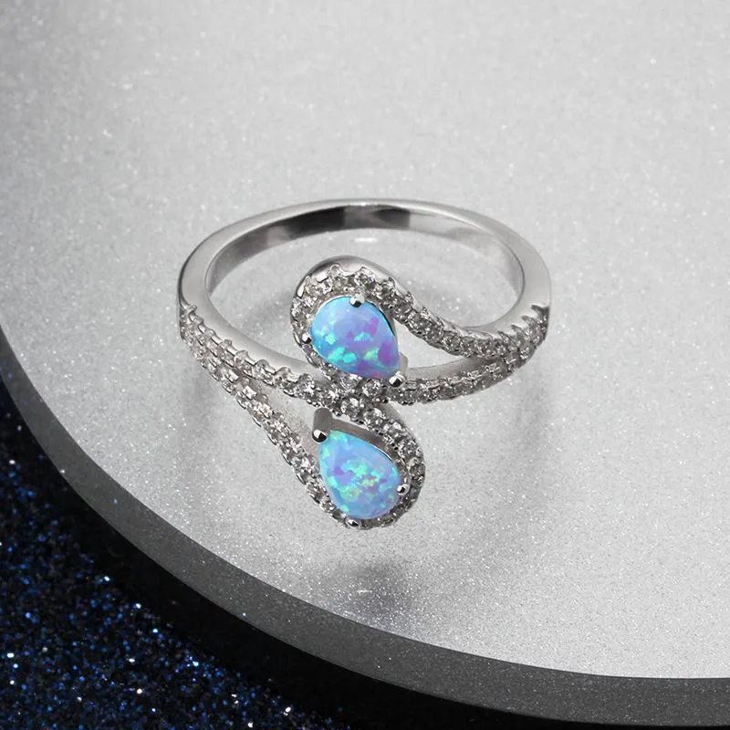 Blue Pear Silver Opal Ring