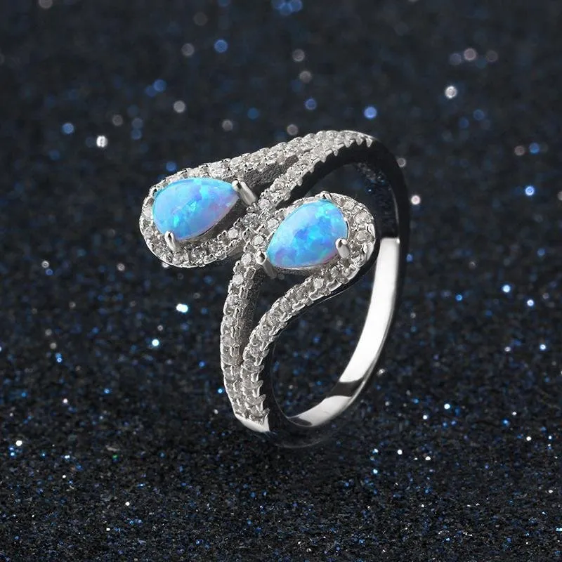 Blue Pear Silver Opal Ring