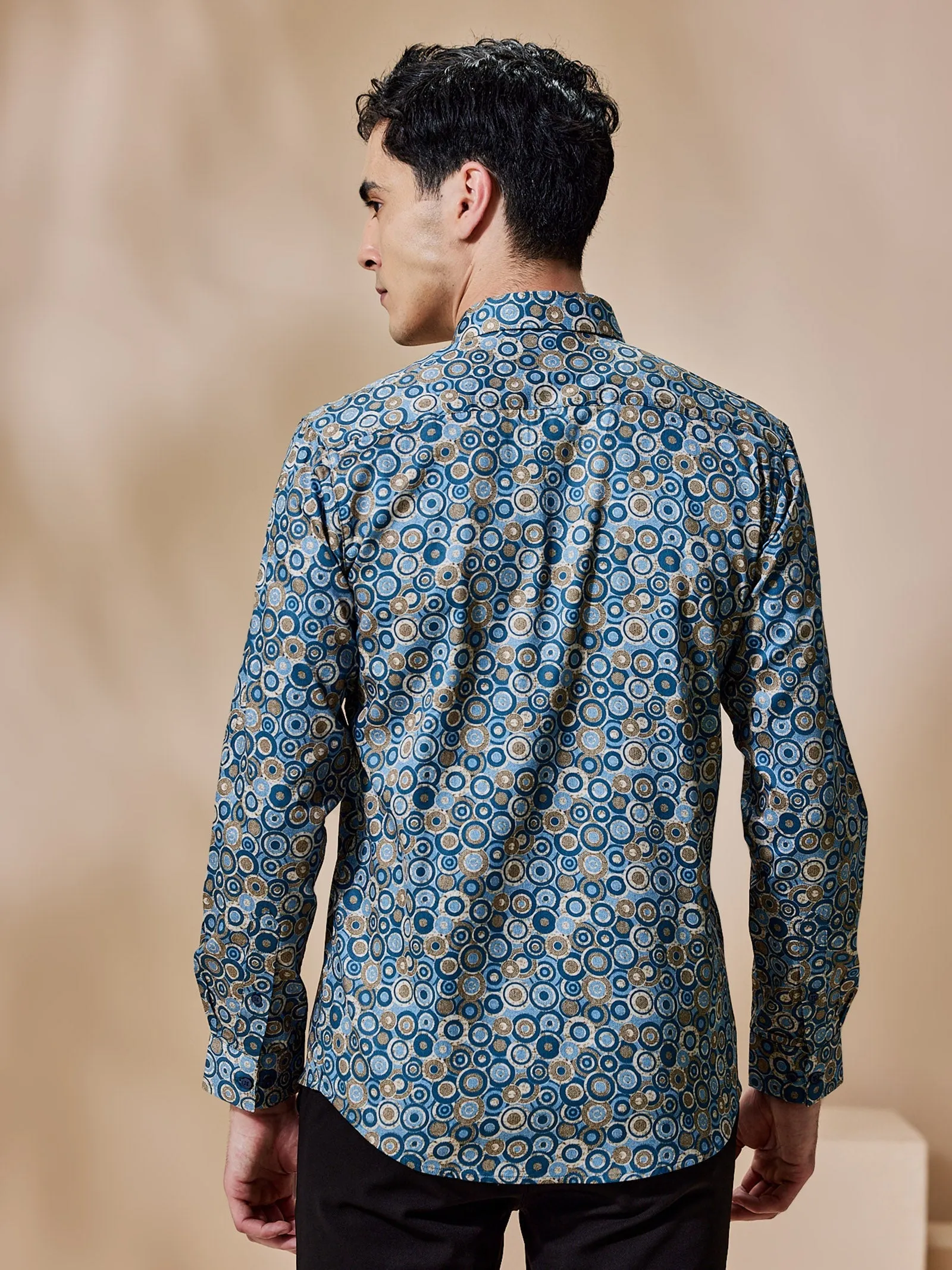 Blue Printed Party Wear Shirt