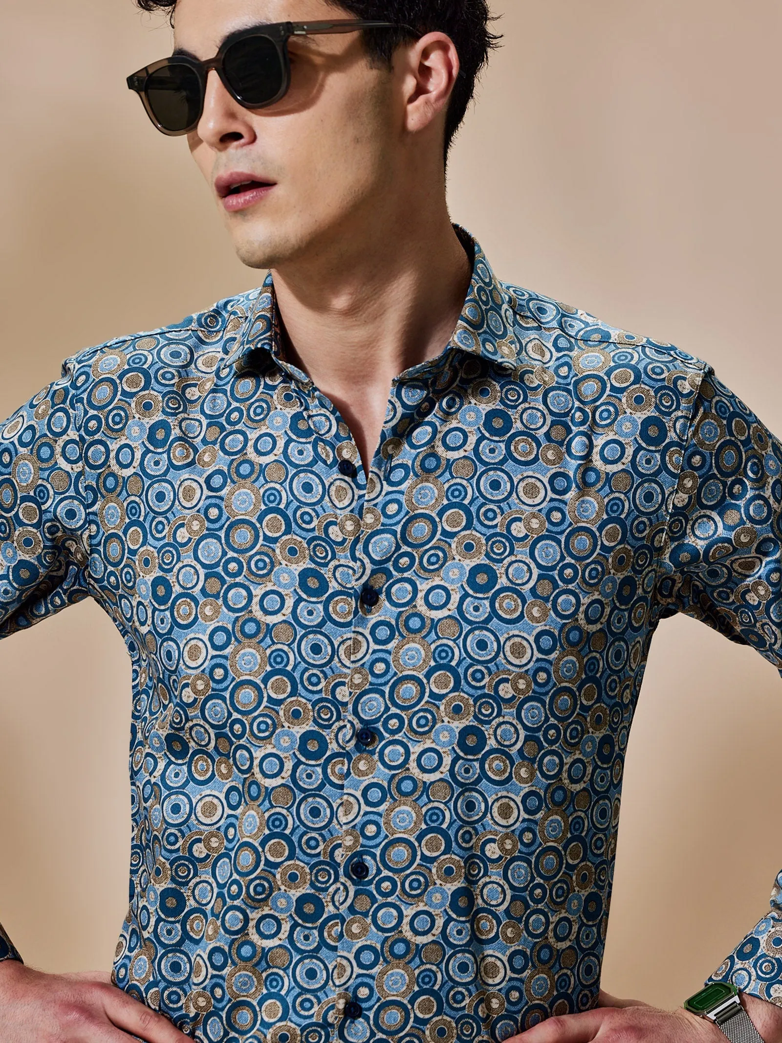 Blue Printed Party Wear Shirt