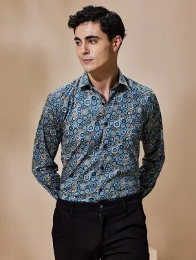 Blue Printed Party Wear Shirt