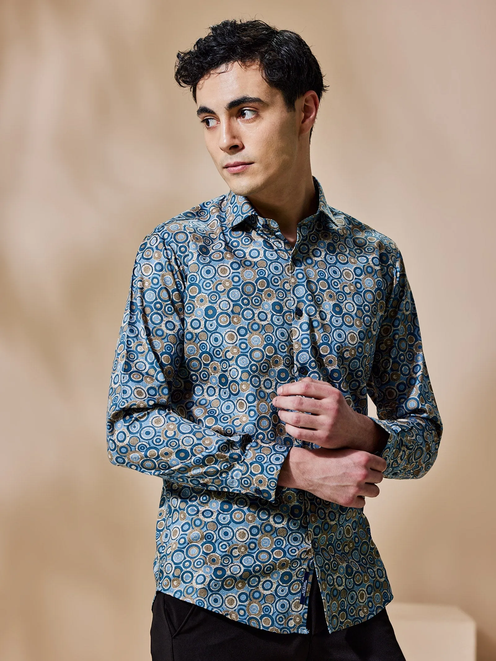 Blue Printed Party Wear Shirt