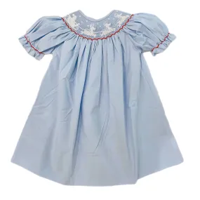 Blue Santa Sleigh Smocked Bishop Dress