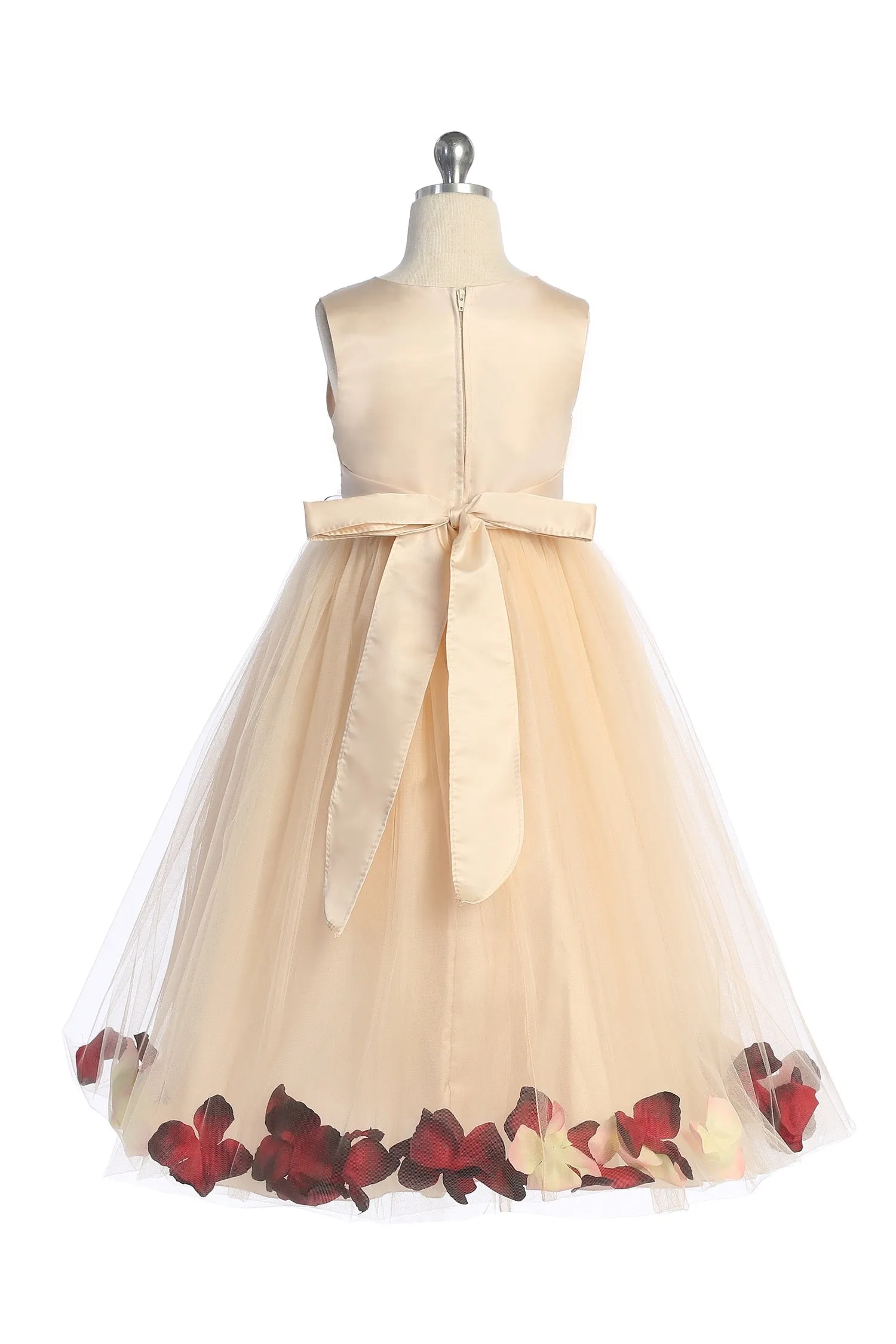 Blush Satin Flower Petal Girls Dress with Plus Sizes