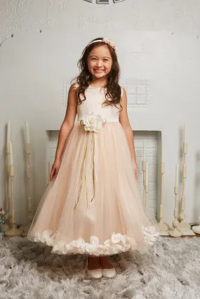 Blush Satin Flower Petal Girls Dress with Plus Sizes