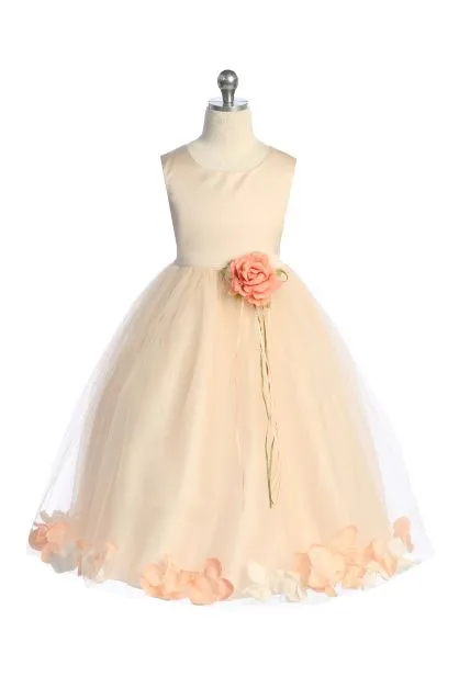 Blush Satin Flower Petal Girls Dress with Plus Sizes