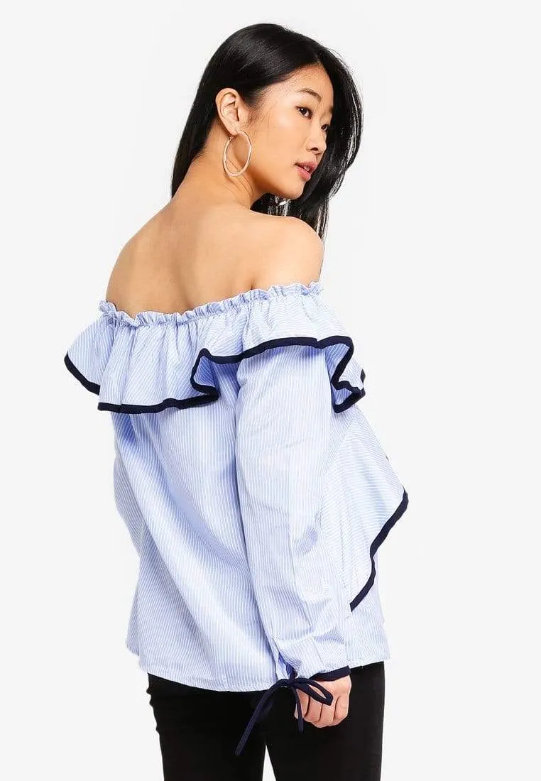 Bove Long Sleeves Davina Off Shoulder Peplum Nursing Top Blue