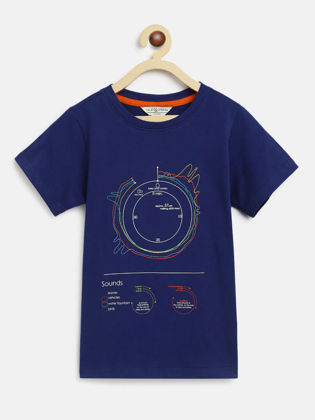 Boys Navy Blue Printed T-Shirt