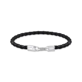 Bracelet with braided, black leather