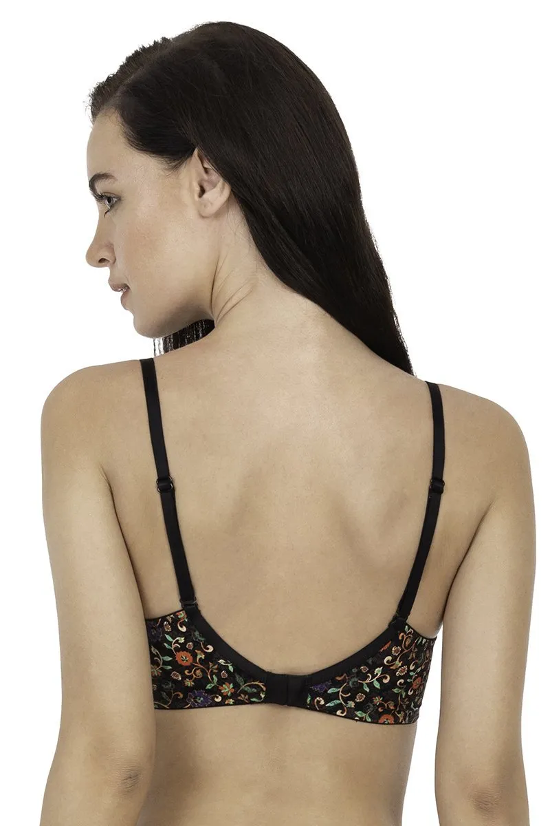 Brocade Beauty Smooth Padded Non-Wired Printed T-shirt Bra - Black