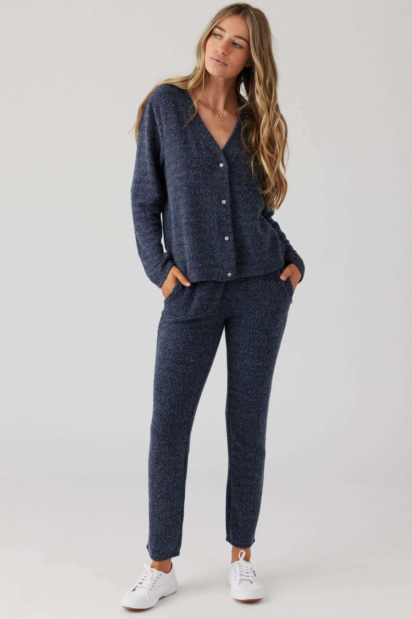 Brushed Boucle Cardigan - Indigo