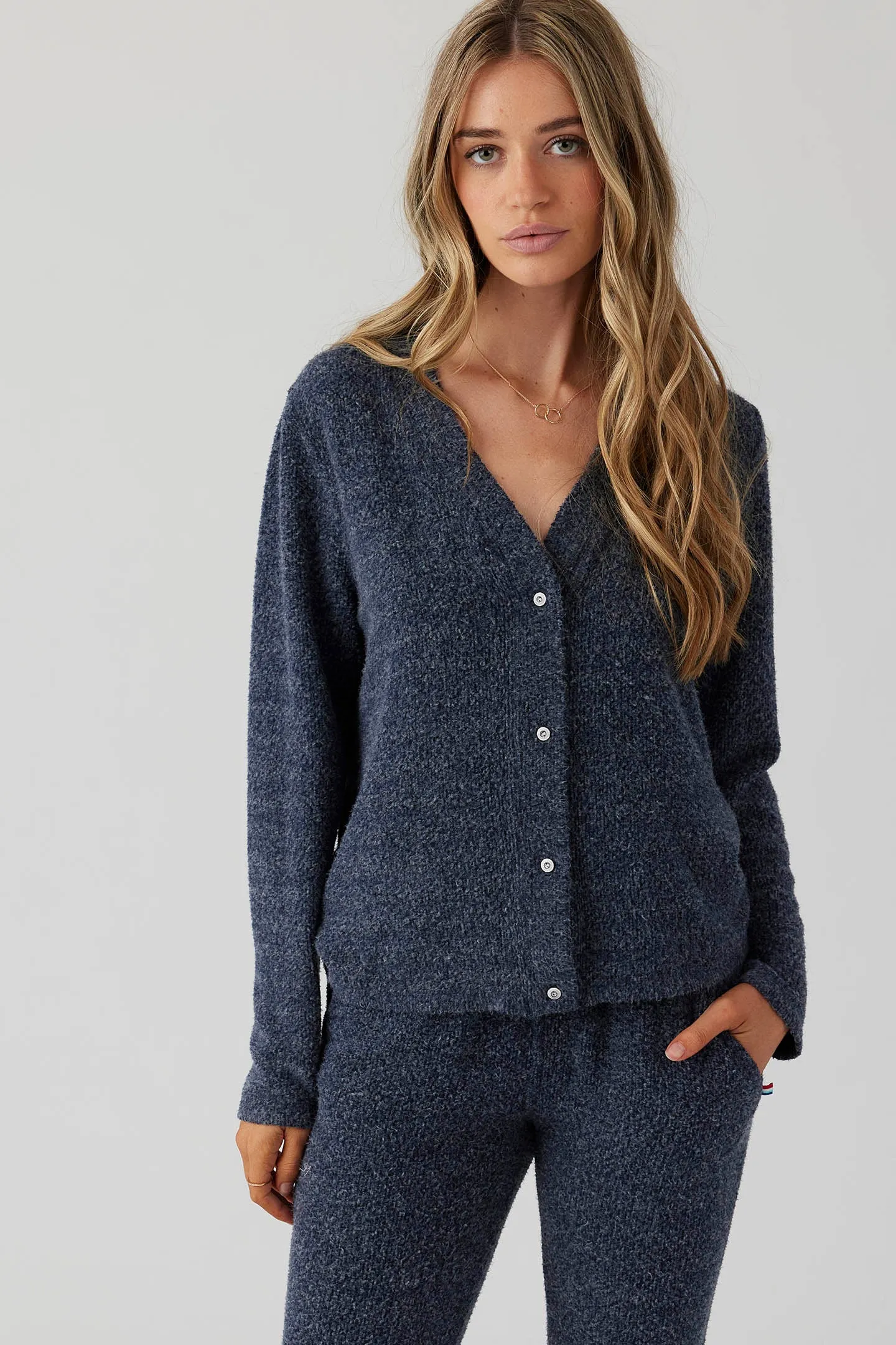 Brushed Boucle Cardigan - Indigo