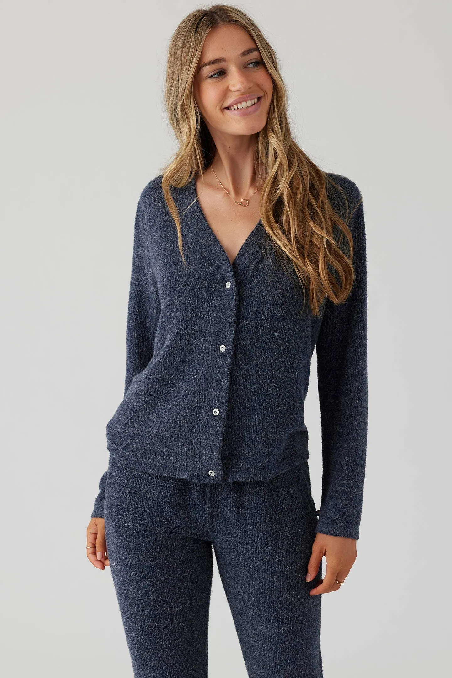 Brushed Boucle Cardigan - Indigo