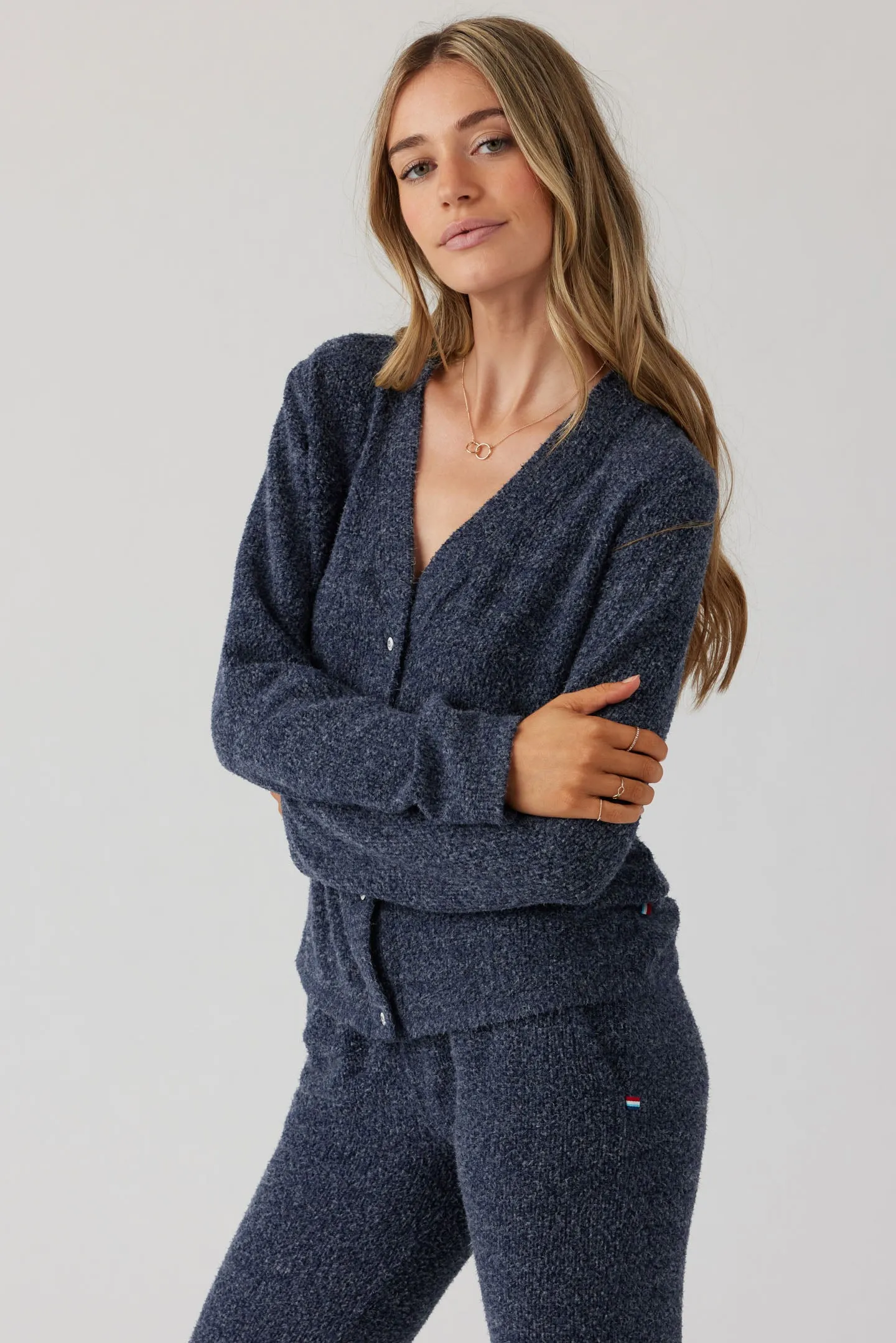 Brushed Boucle Cardigan - Indigo