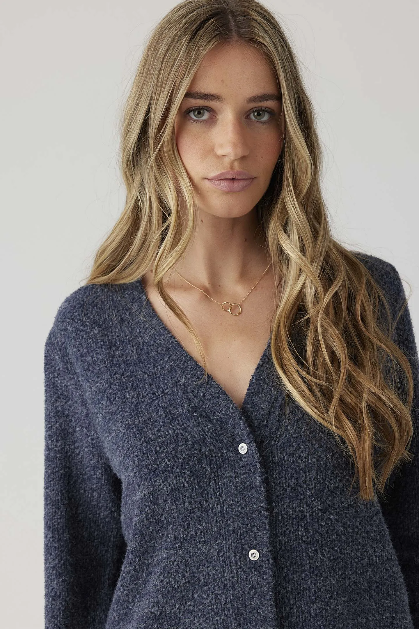 Brushed Boucle Cardigan - Indigo