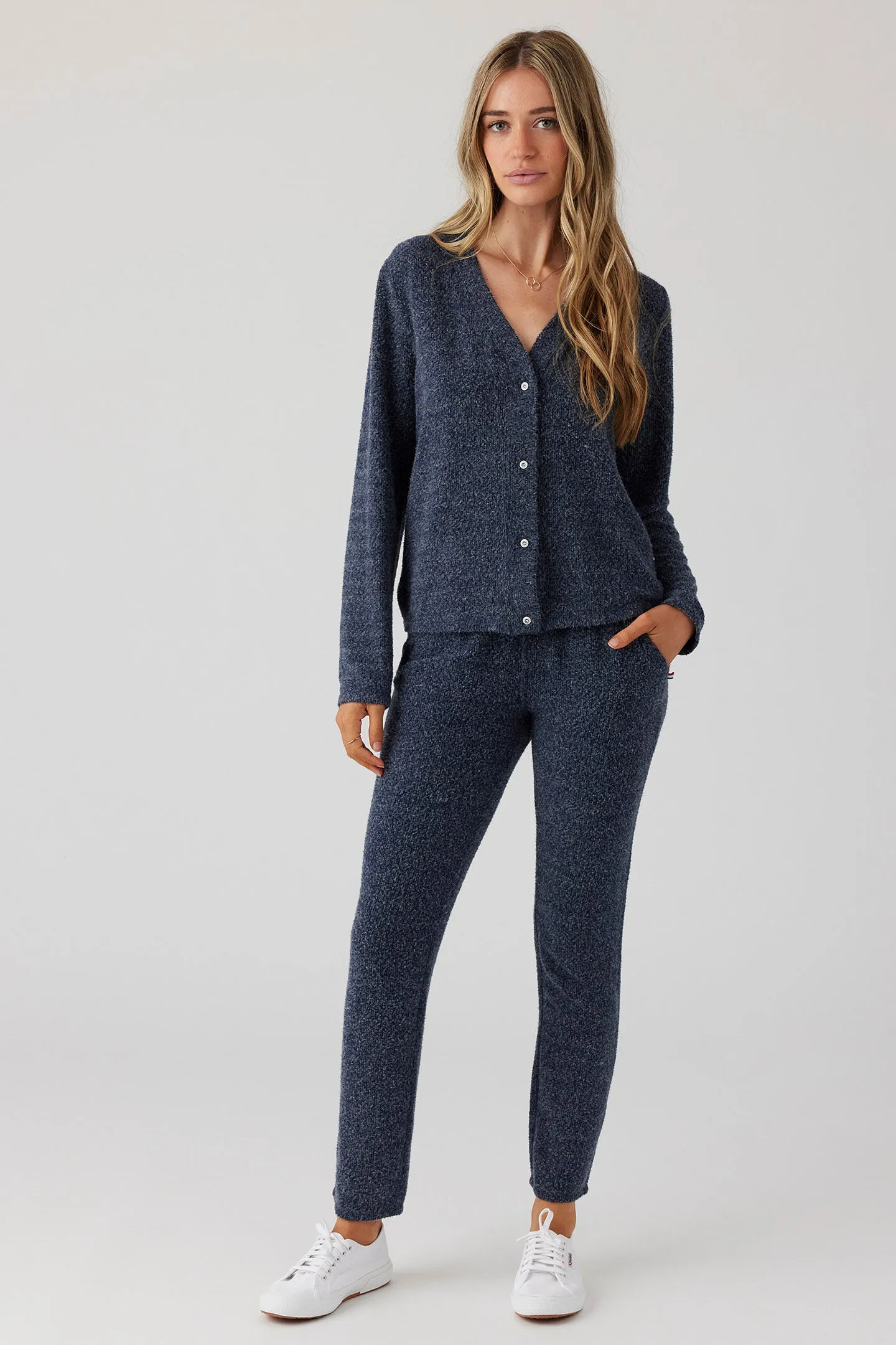 Brushed Boucle Cardigan - Indigo