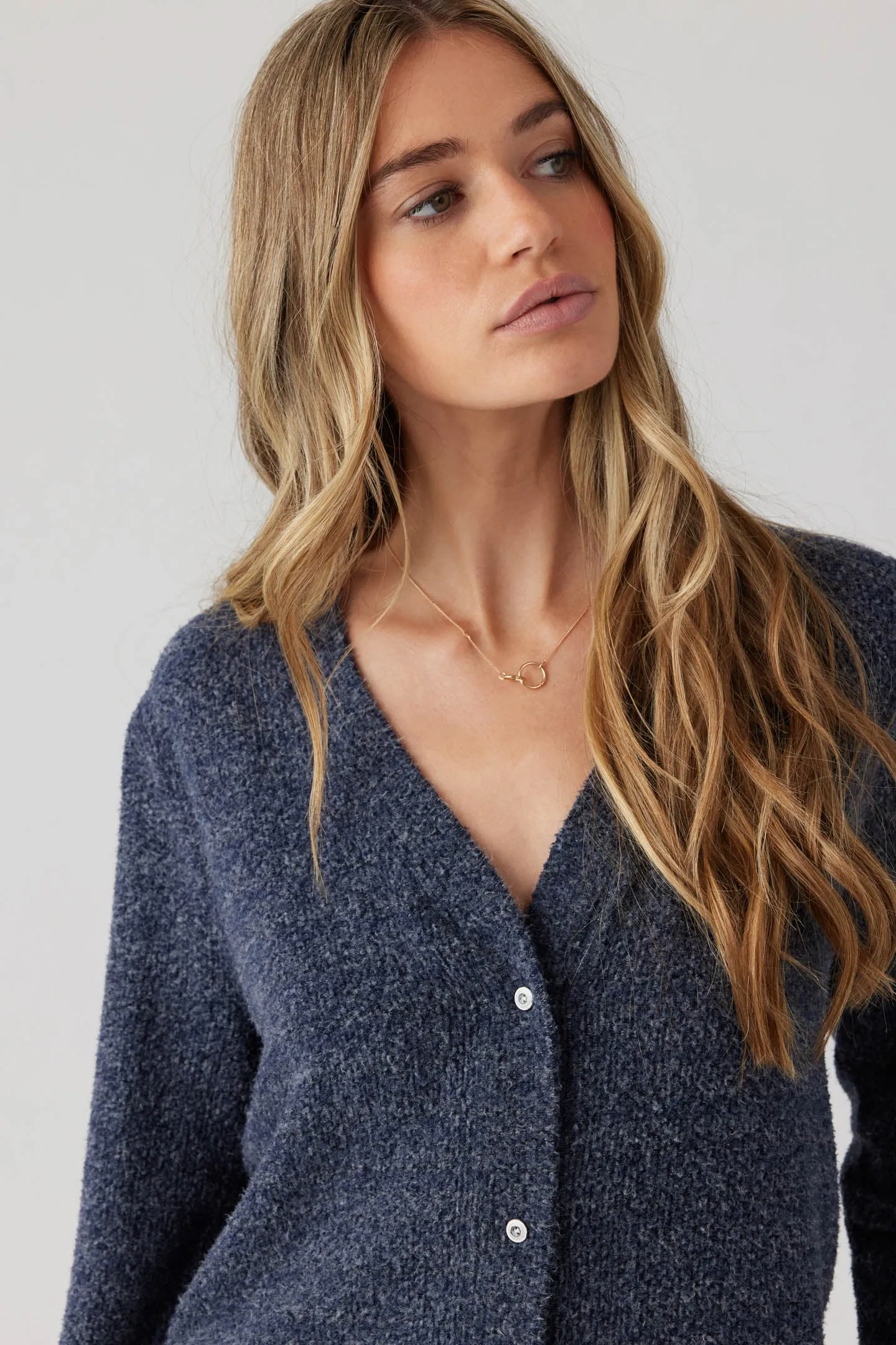 Brushed Boucle Cardigan - Indigo