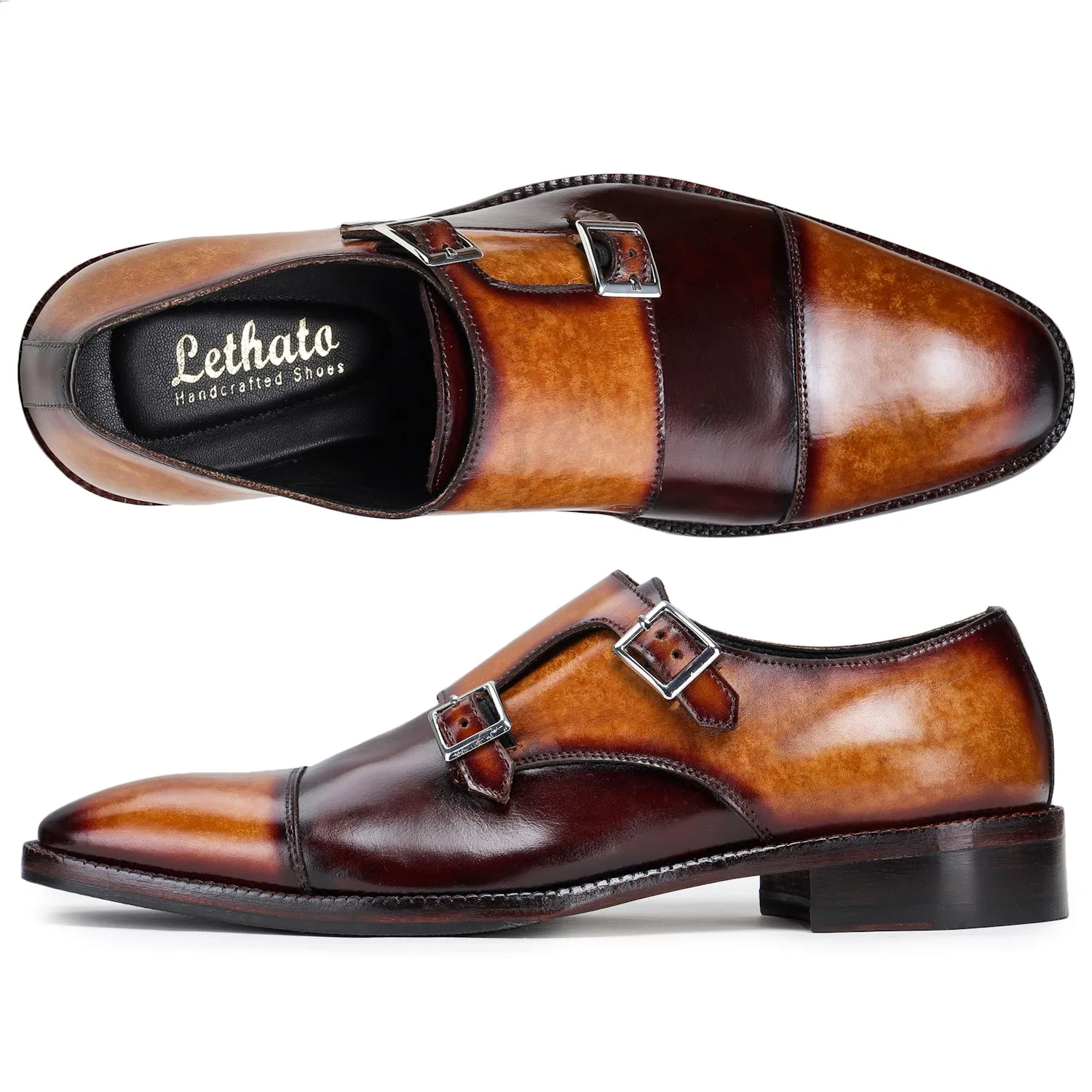 Captoe Double Monk Strap - Tan & Brown