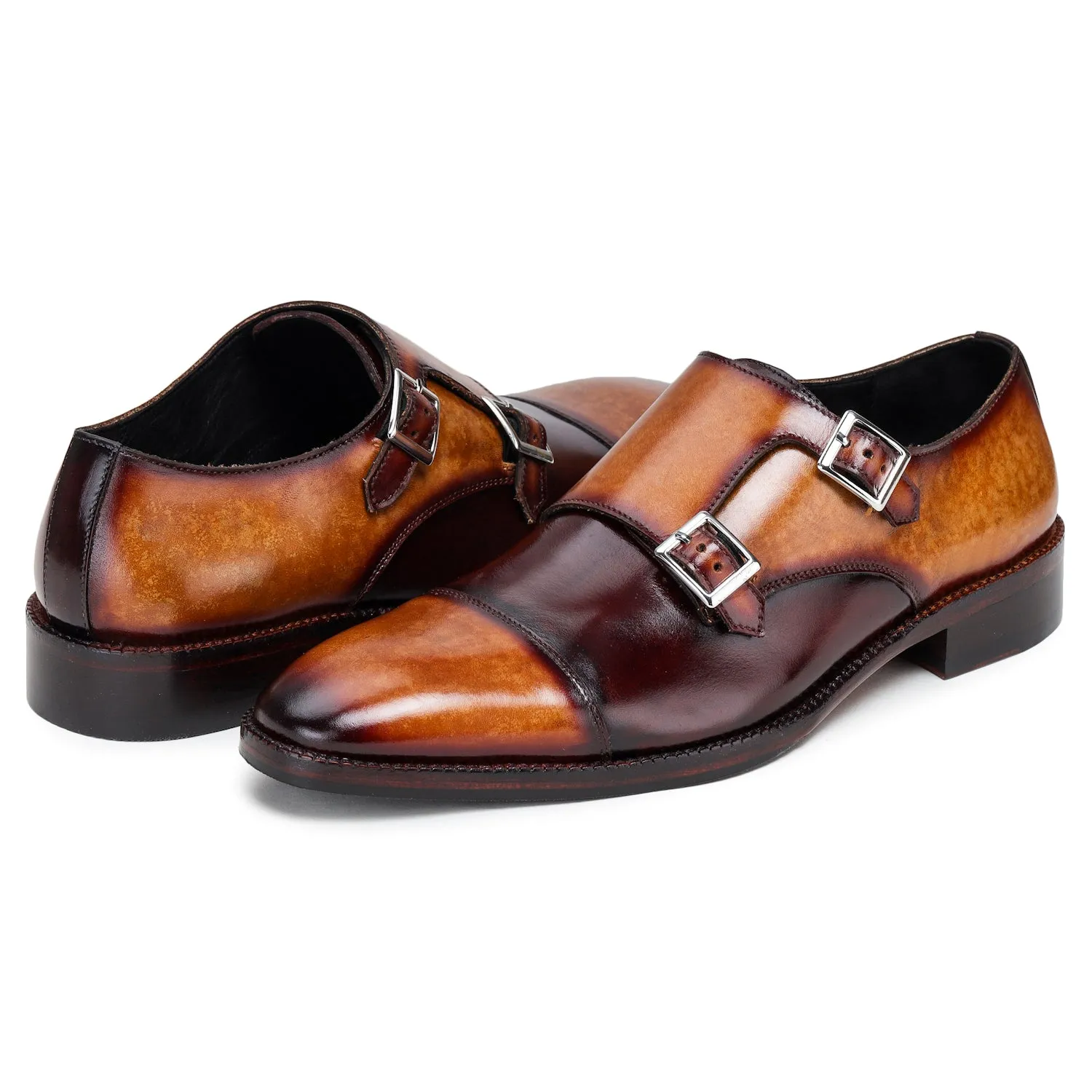 Captoe Double Monk Strap - Tan & Brown