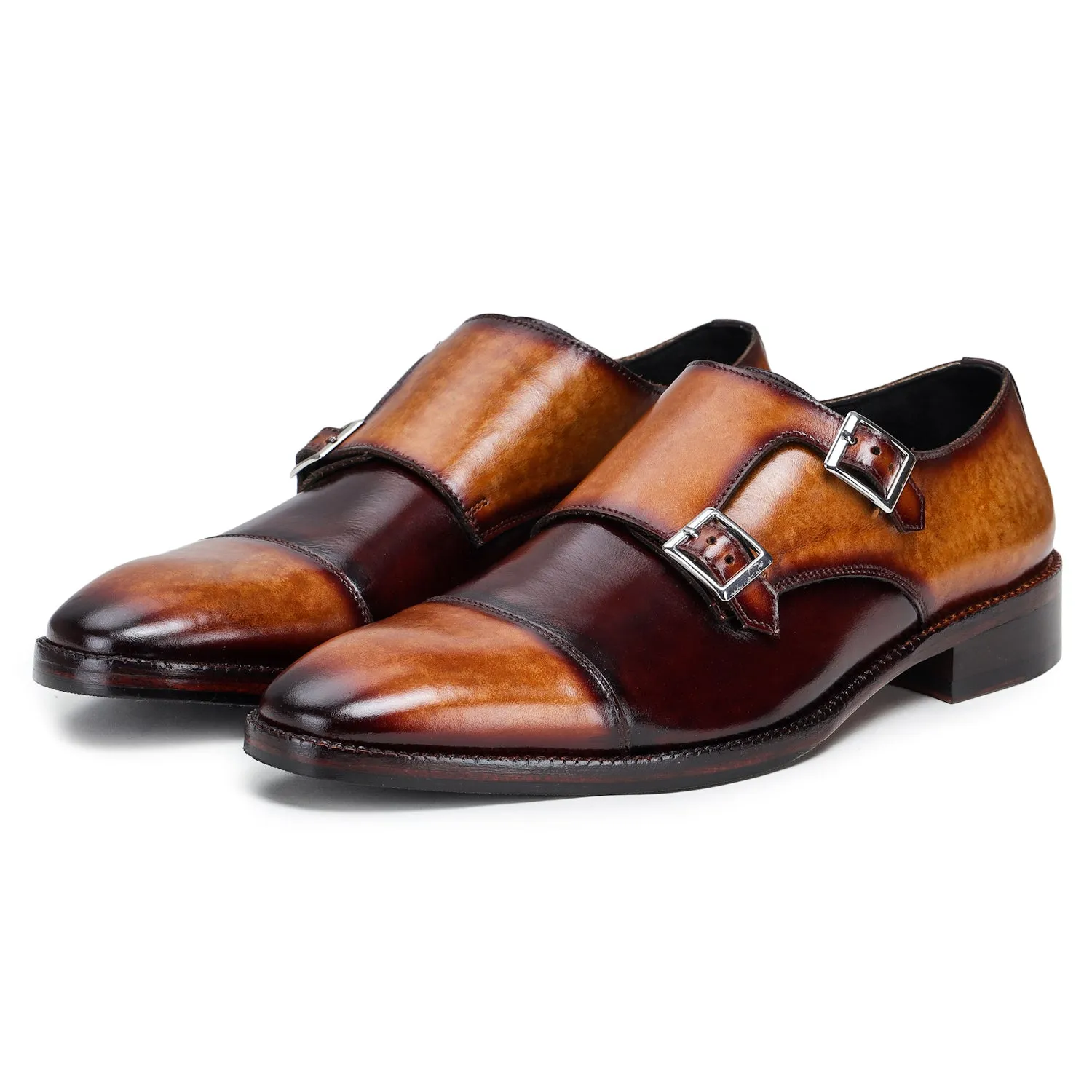 Captoe Double Monk Strap - Tan & Brown