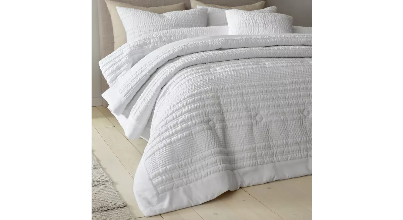 Catherine Lansfield Lennon Stripe White Bedspread