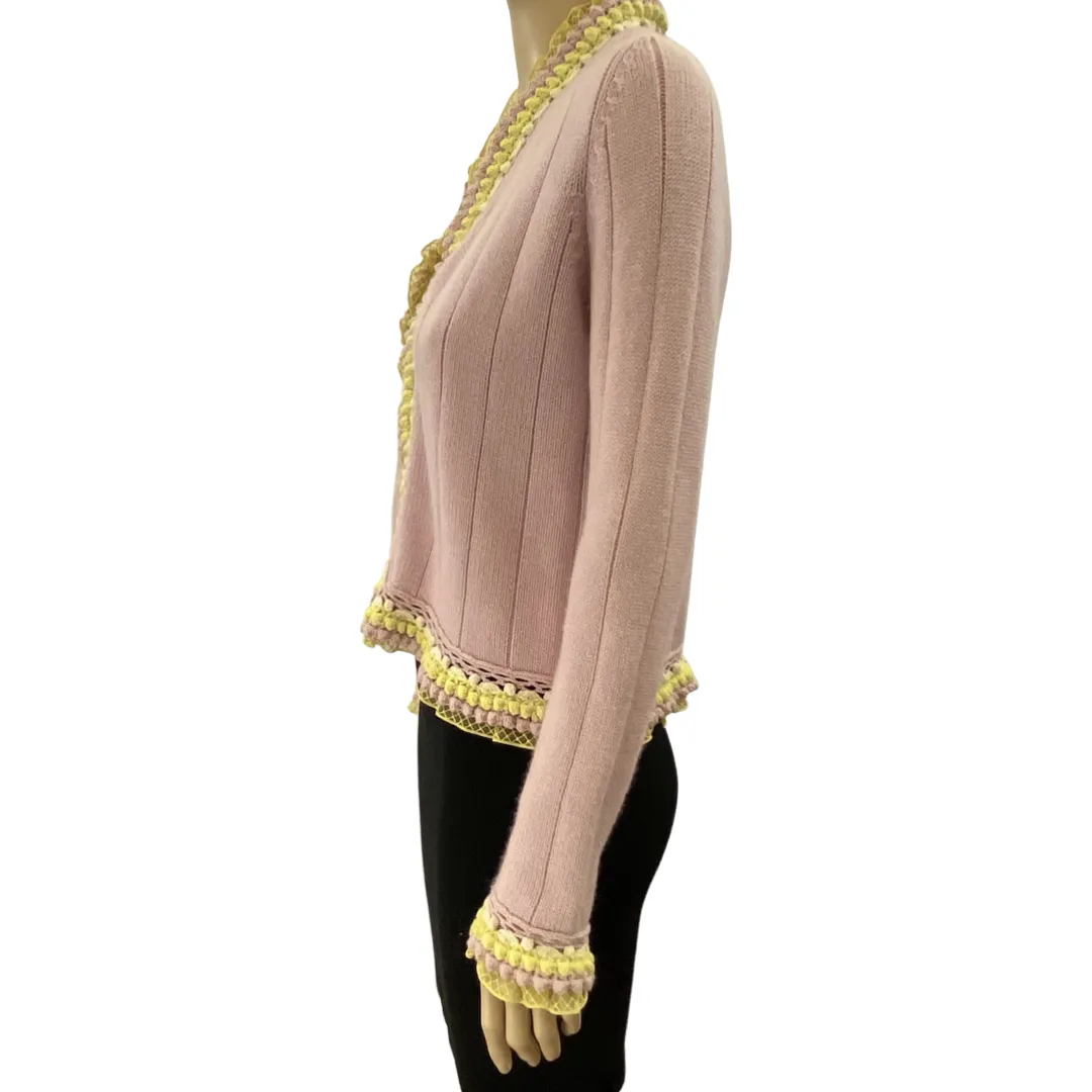 CHANEL 04C Pink Cashmere Cable Knit Crochet Jacket Size 42 | 8