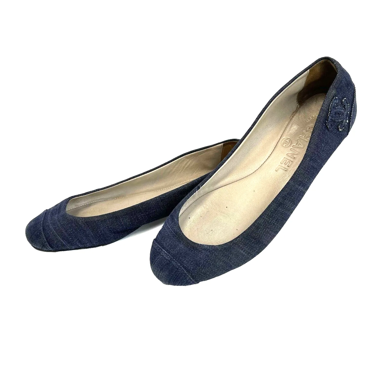 CHANEL Denim Ballet Flats Blue 36.5 Shoes US 6.5