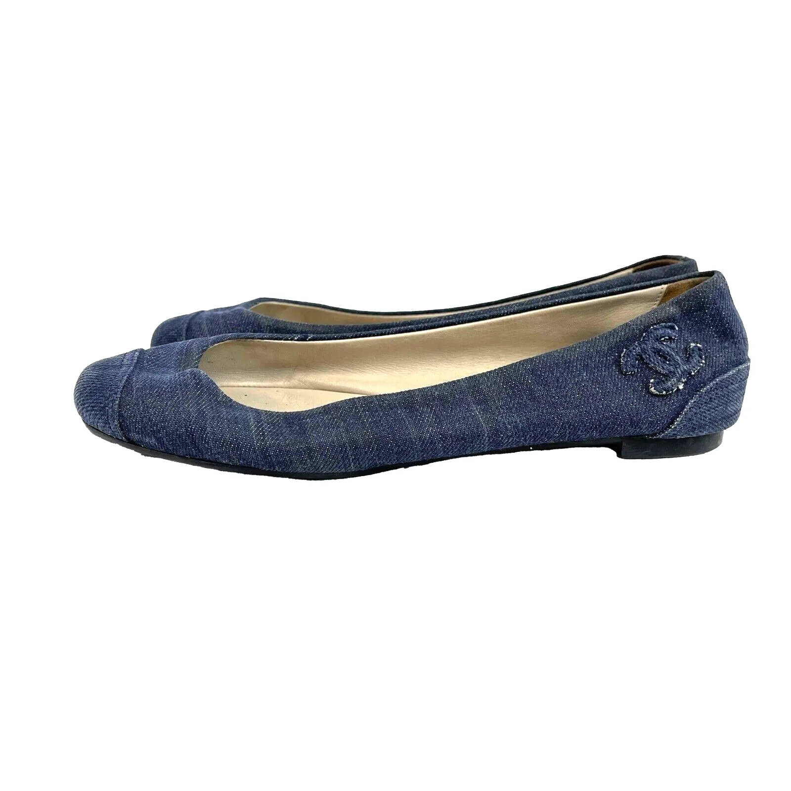 CHANEL Denim Ballet Flats Blue 36.5 Shoes US 6.5