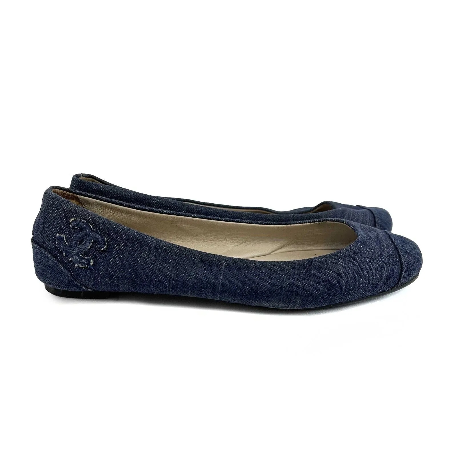 CHANEL Denim Ballet Flats Blue 36.5 Shoes US 6.5