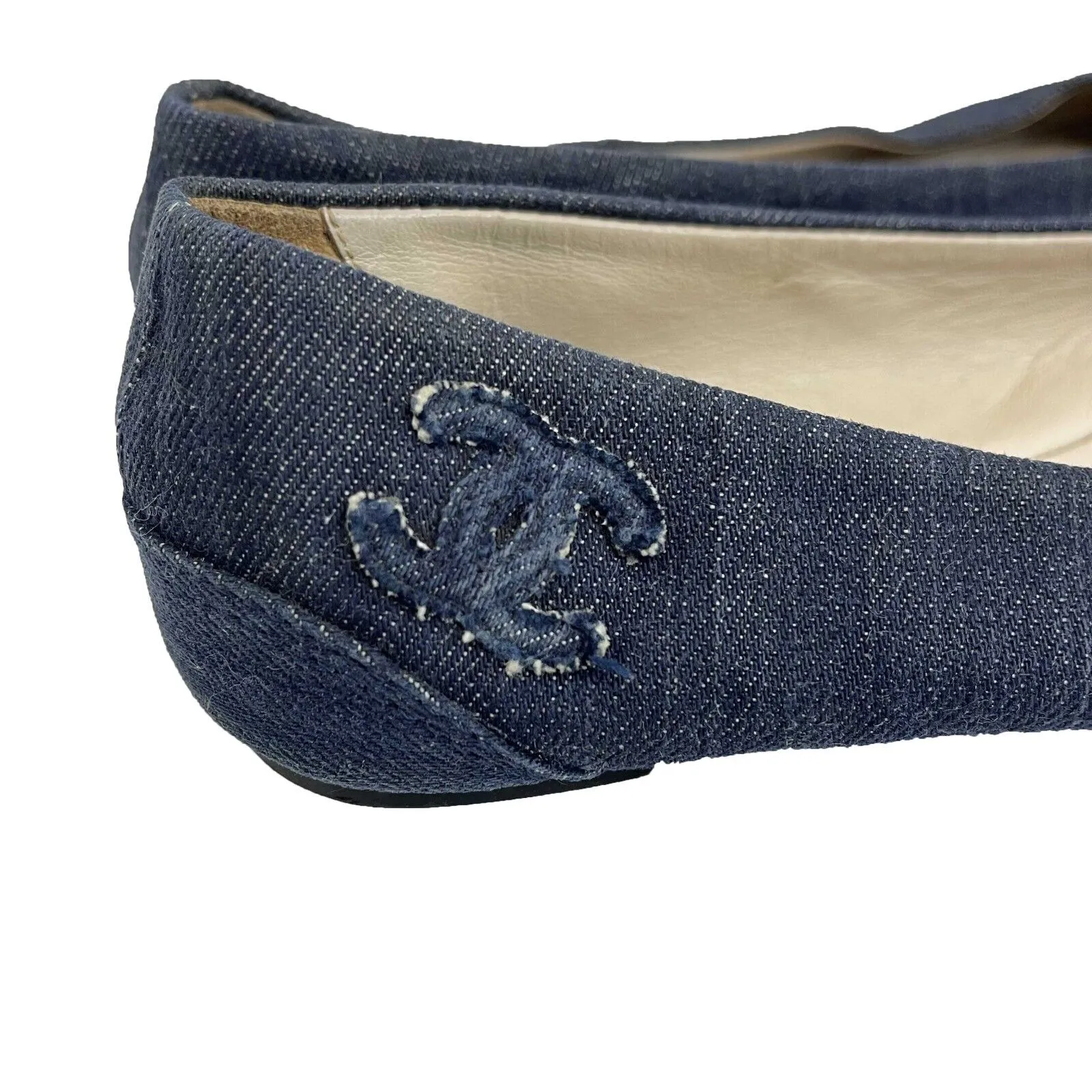 CHANEL Denim Ballet Flats Blue 36.5 Shoes US 6.5