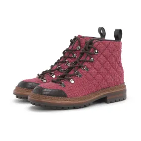 Chanel Magenta Tweed Combat Boots 36