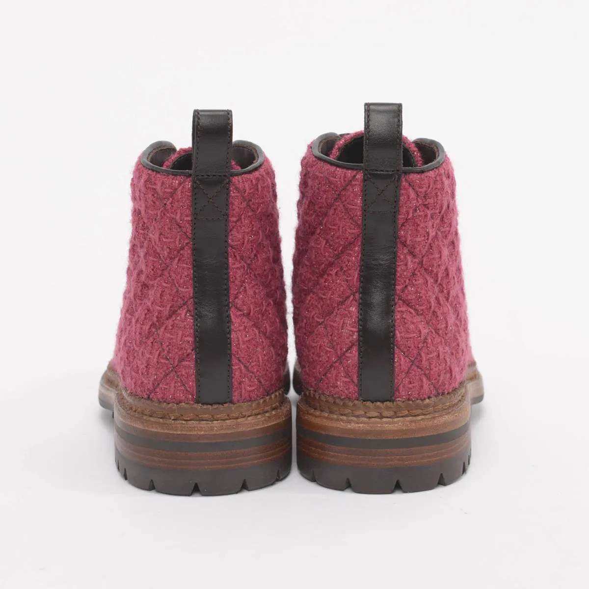 Chanel Magenta Tweed Combat Boots 36