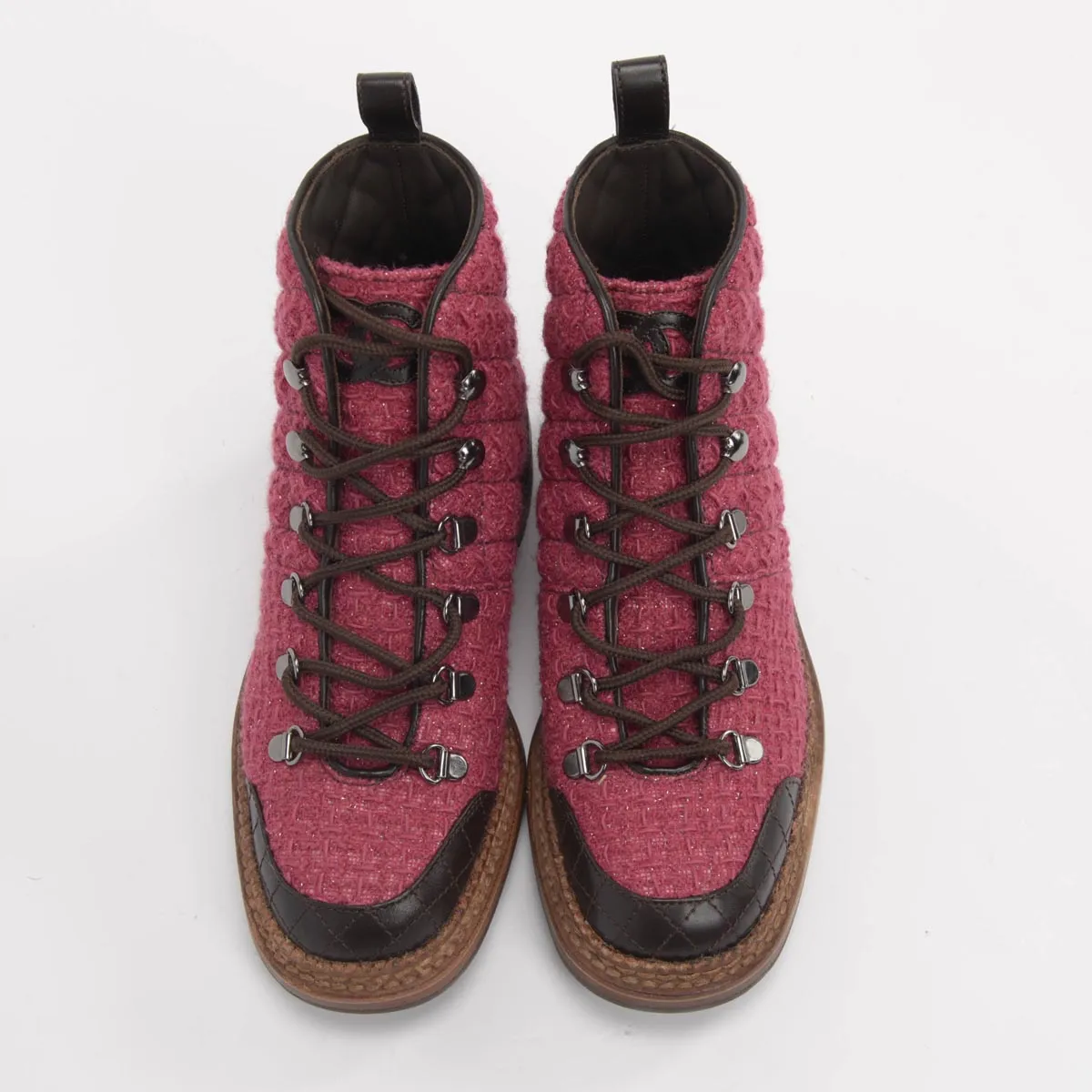 Chanel Magenta Tweed Combat Boots 36