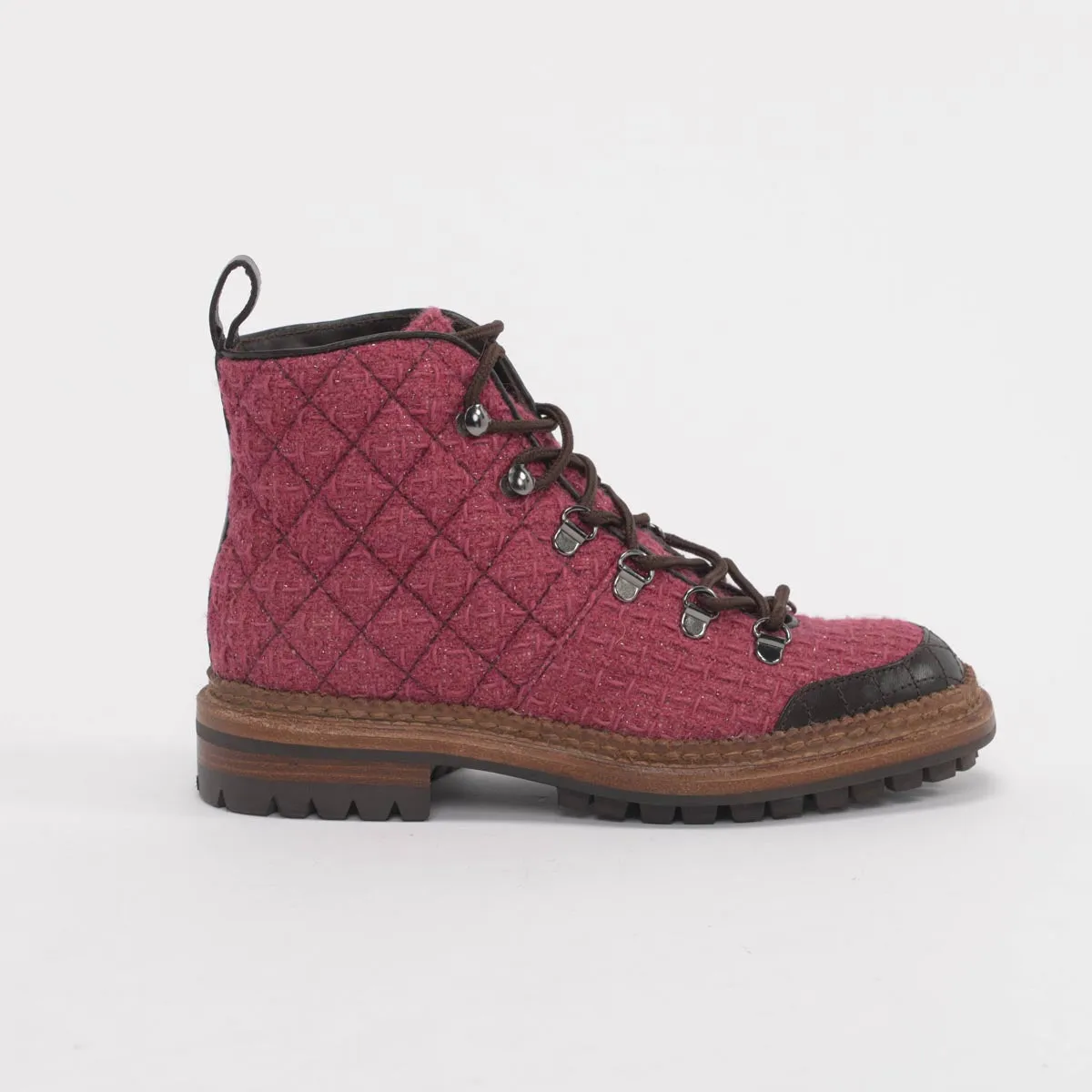 Chanel Magenta Tweed Combat Boots 36