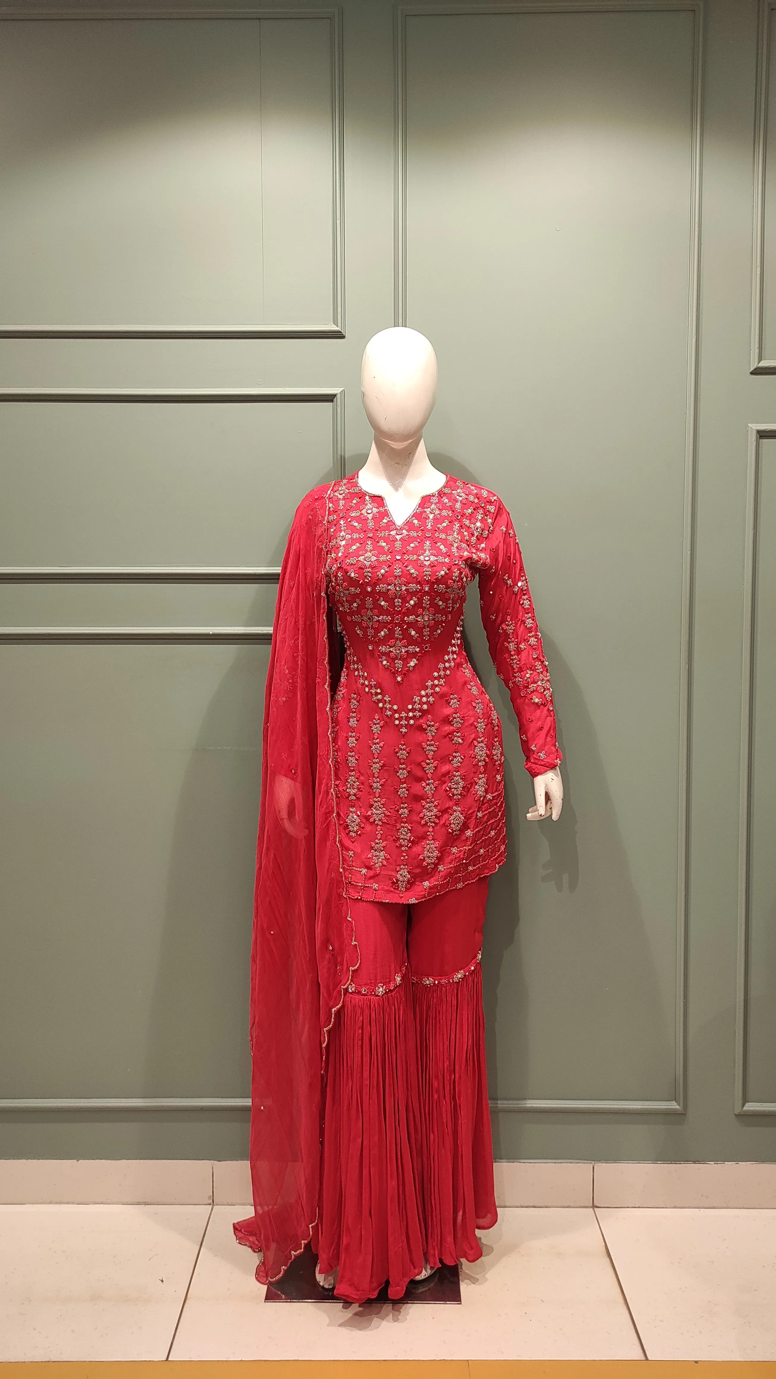 Chinon Gharara Suit with Pearls Work