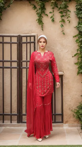 Chinon Gharara Suit with Pearls Work