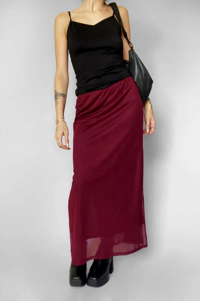 Crimson Veil Mesh Skirt